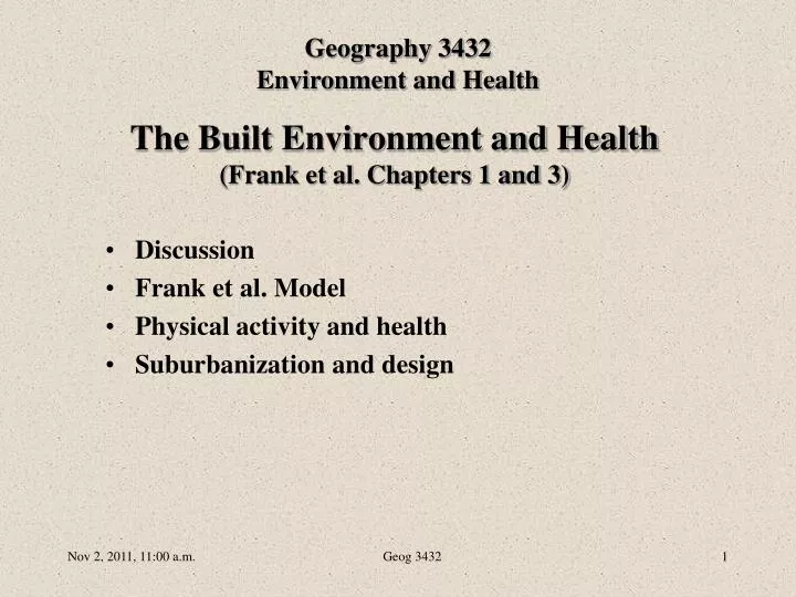 the built environment and health frank et al chapters 1 and 3