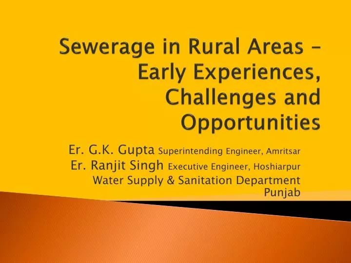 sewerage in rural areas early experiences challenges and opportunities