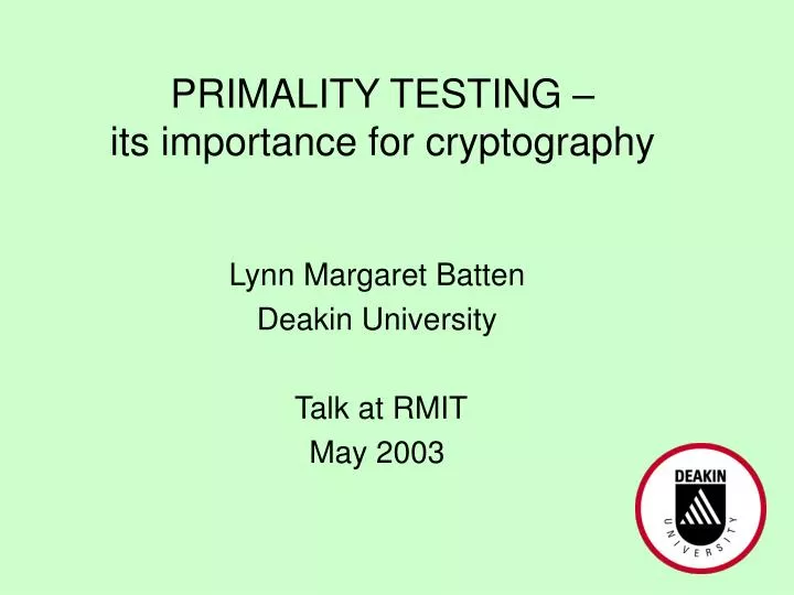 primality testing its importance for cryptography