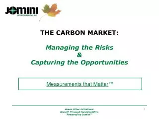 THE CARBON MARKET: Managing the Risks &amp; Capturing the Opportunities