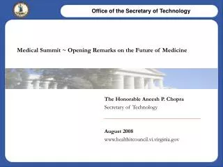 Medical Summit ~ Opening Remarks on the Future of Medicine