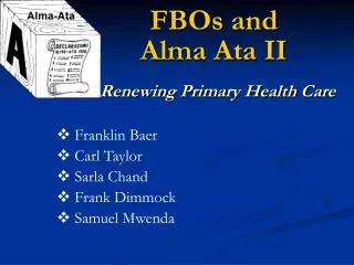 FBOs and Alma Ata II Renewing Primary Health Care