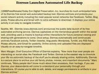 Eternos Launches Automated Life Backup