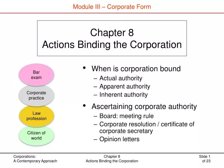 chapter 8 actions binding the corporation