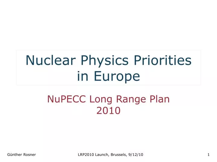 nuclear physics priorities in europe