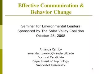Effective Communication &amp; Behavior Change