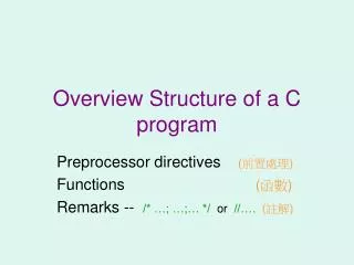 Overview Structure of a C program