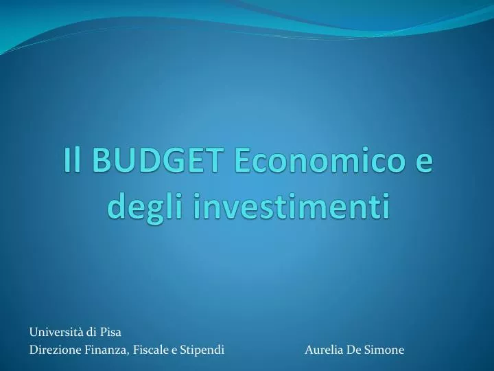 il budget economico e degli investimenti