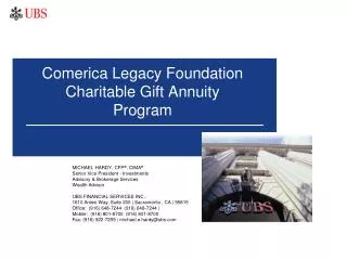 Comerica Legacy Foundation Charitable Gift Annuity Program