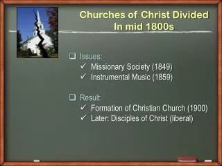 Churches of Christ Divided In mid 1800s