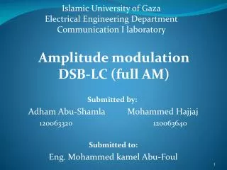 Islamic University of Gaza Electrical Engineering Department Communication I laboratory