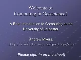 Welcome to Computing in Geoscience!