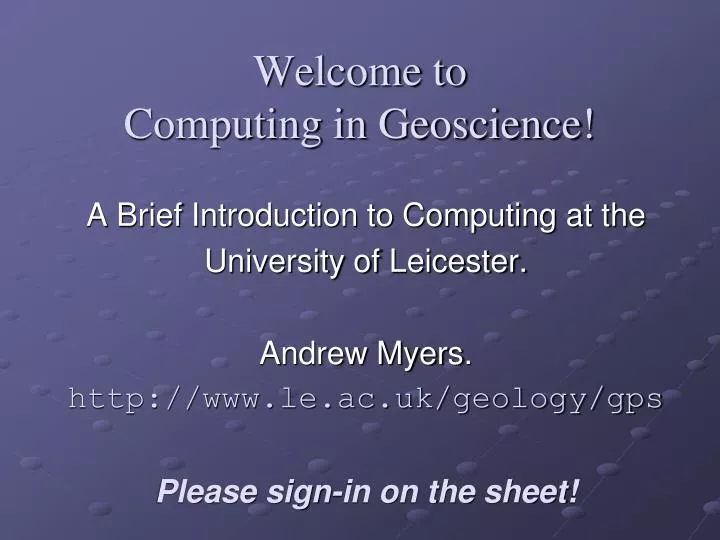 welcome to computing in geoscience