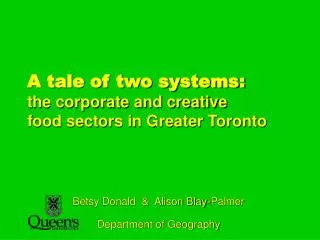 A tale of two systems: the corporate and creative food sectors in Greater Toronto