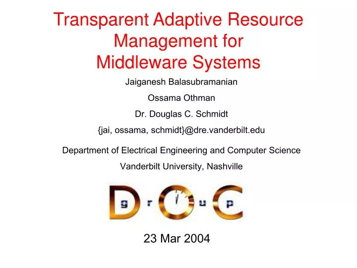 transparent adaptive resource management for middleware systems