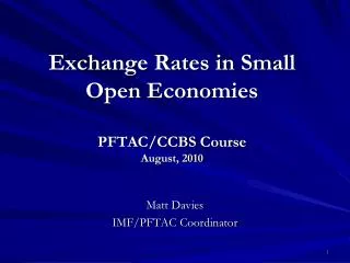 Exchange Rates in Small Open Economies PFTAC/CCBS Course August, 2010