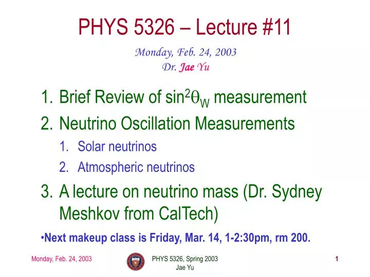 phys 5326 lecture 11