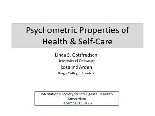 Psychometric Properties of Health &amp; Self-Care