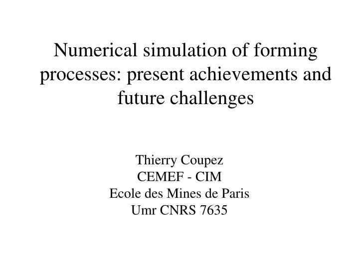 numerical simulation of forming processes present achievements and future challenges