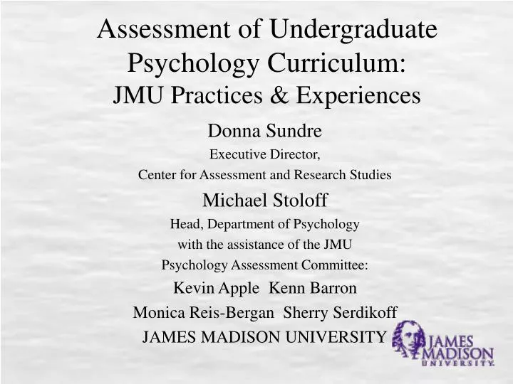 assessment of undergraduate psychology curriculum jmu practices experiences