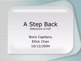 A Step Back Reflections on P2P