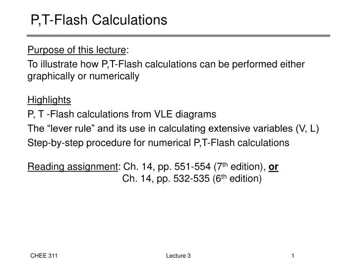 p t flash calculations