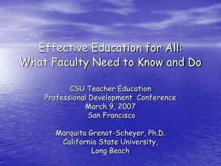 Effective Education for All: What Faculty Need to Know and Do
