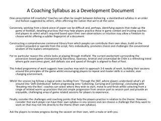 A Coaching Syllabus as a Development Document