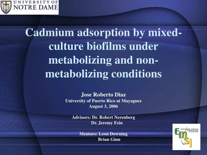 cadmium adsorption by mixed culture biofilms under metabolizing and non metabolizing conditions