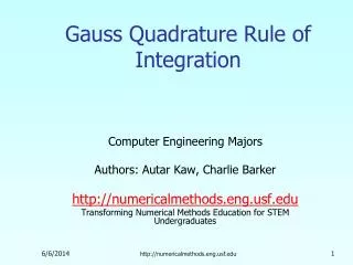 Gauss Quadrature Rule of Integration