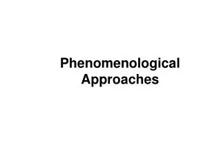 Phenomenological Approaches