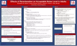 Effects of Reverberation on Acceptable Noise Level in Adults Elizabeth M. Adams, Susan Gordon-Hickey, Robert E. Moore, H