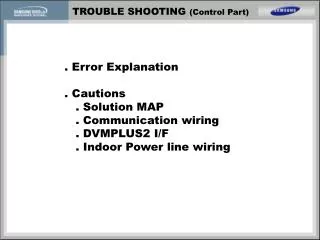 . Error Explanation . Cautions . Solution MAP . Communication wiring . DVMPLUS2 I/F . Indoor Power line wiri