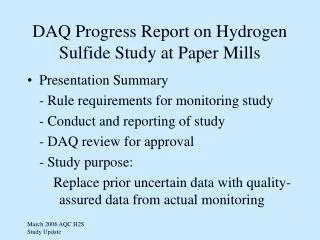 DAQ Progress Report on Hydrogen Sulfide Study at Paper Mills