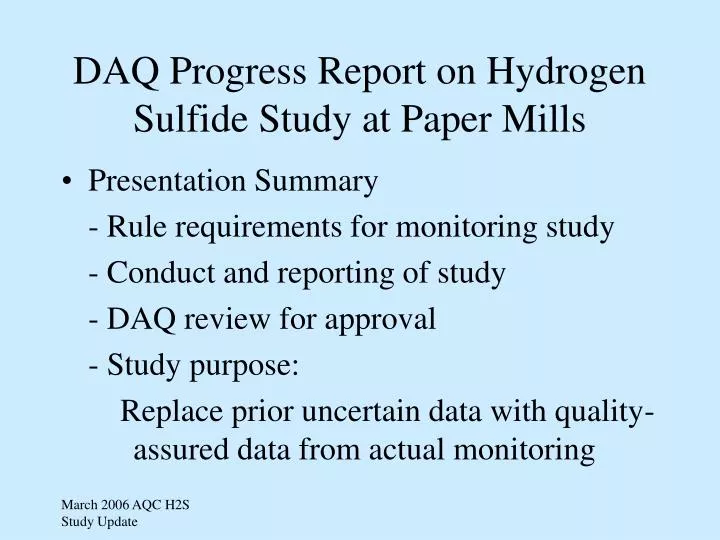 daq progress report on hydrogen sulfide study at paper mills
