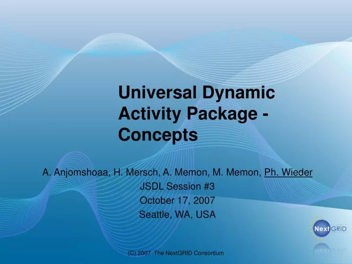 universal dynamic activity package concepts
