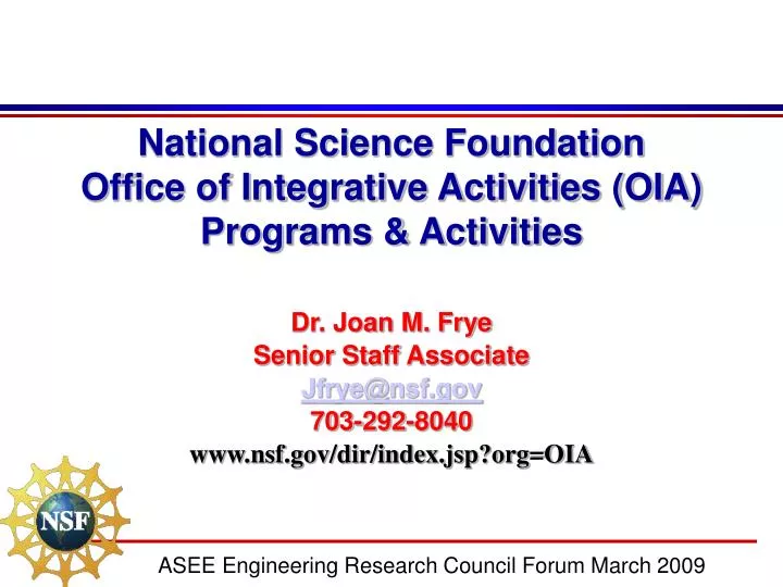 national science foundation office of integrative activities oia programs activities