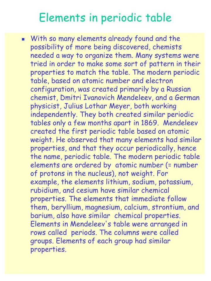 elements in periodic table