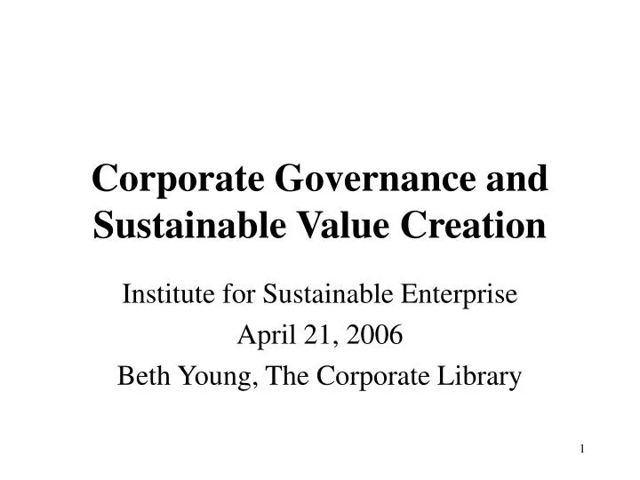 corporate governance and sustainable value creation