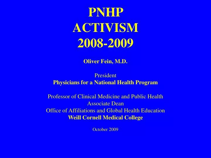pnhp activism 2008 2009