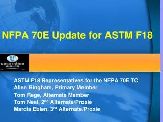 NFPA 70E Update for ASTM F18