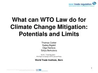 What can WTO Law do for Climate Change Mitigation: Potentials and Limits