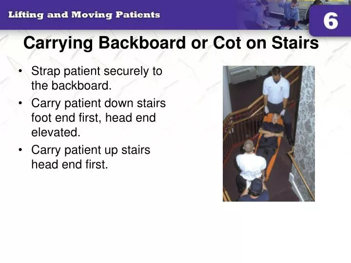 carrying backboard or cot on stairs