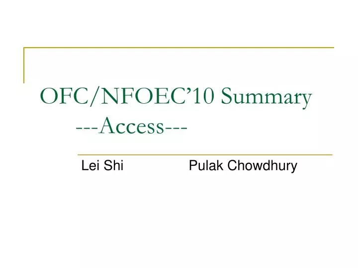 ofc nfoec 10 summary access