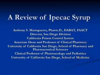 A Review of Ipecac Syrup