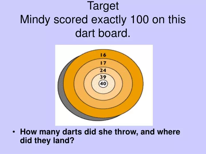 target mindy scored exactly 100 on this dart board