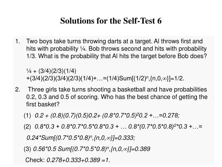 solutions for the self test 6
