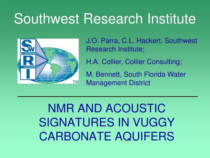 nmr and acoustic signatures in vuggy carbonate aquifers