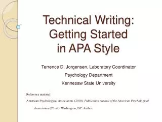 Technical Writing: Getting Started in APA Style