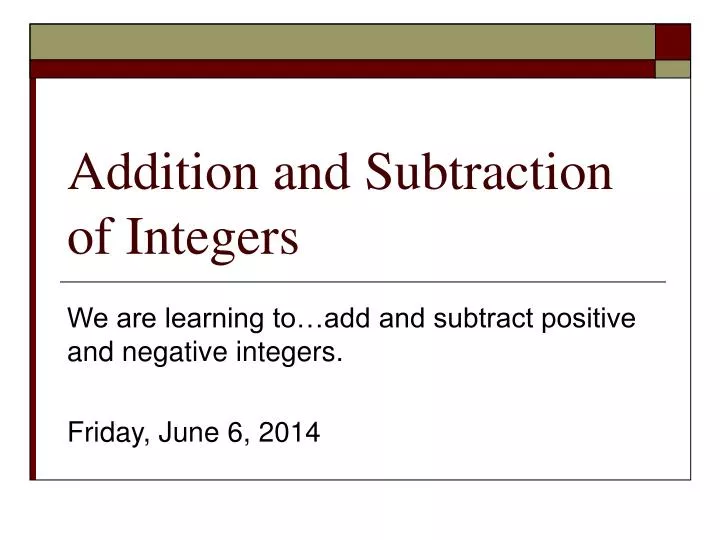 addition and subtraction of integers